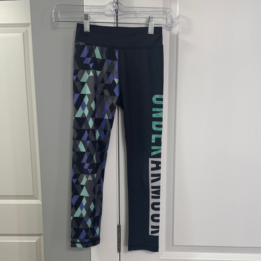 Under Armour Girls' Geometric Side-Logo Leggings - Teal & Navy